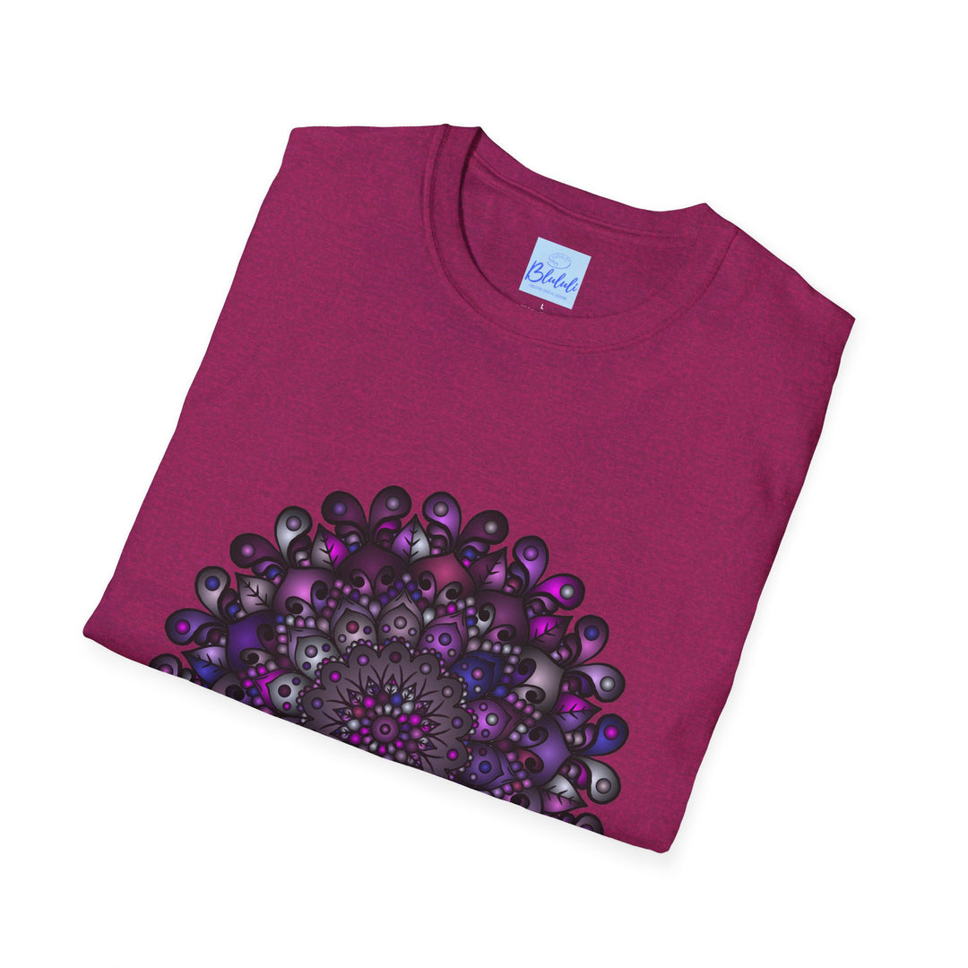 Softstyle T-Shirt adorned with Handmade Mandala Art in vibrant rainbow colors