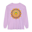 Colorful psychedelic mandala pattern long sleeve t-shirt on white background