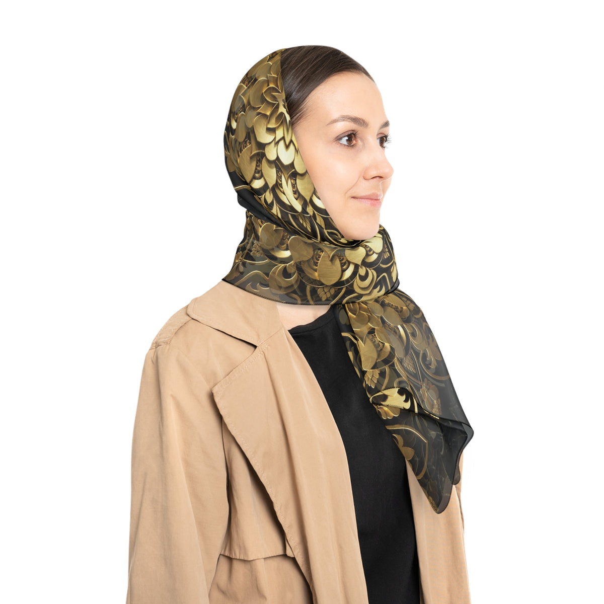 Gold Mandala Black Marble Luxury Scarf