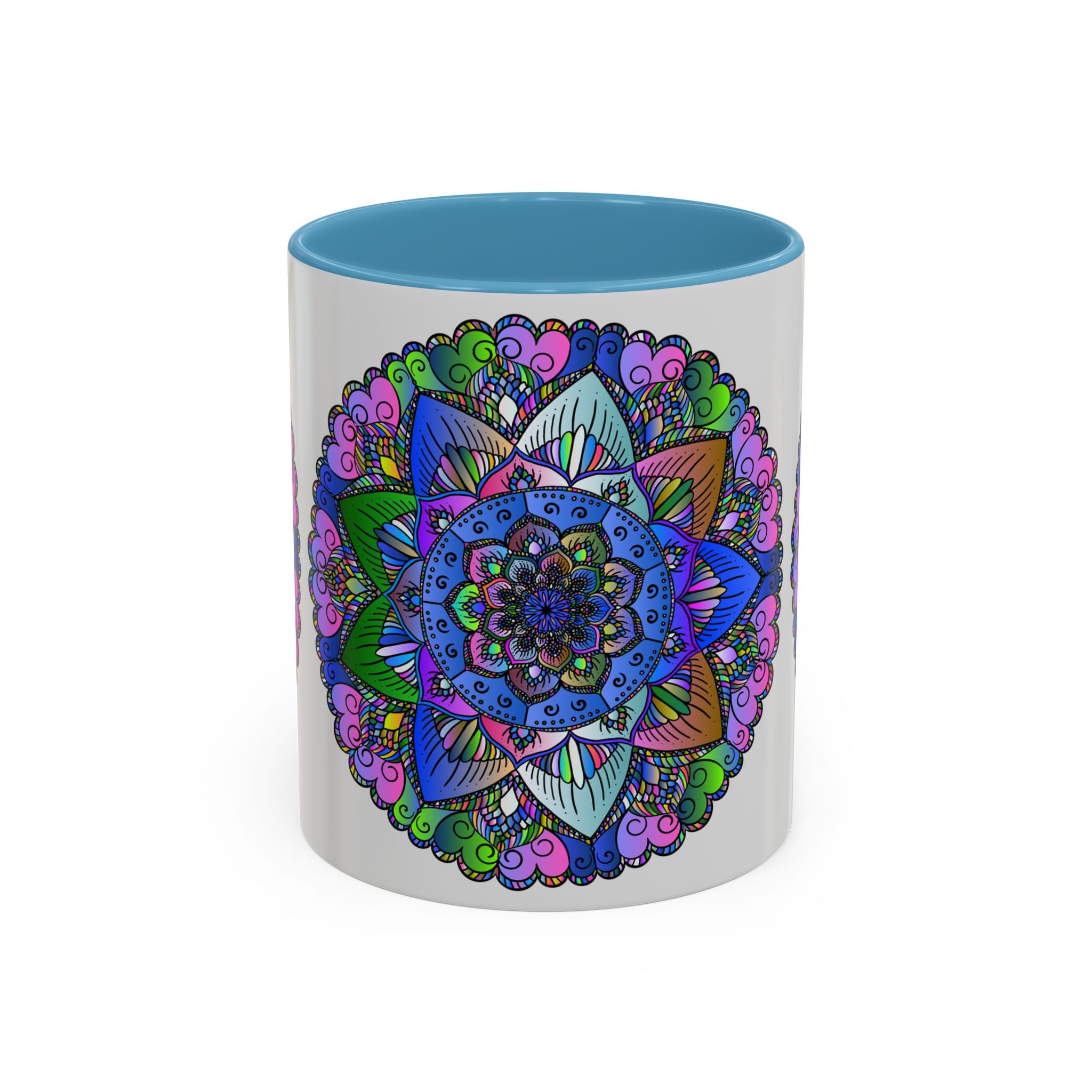 A vibrant and peaceful mandala mug with colorful intricate art design