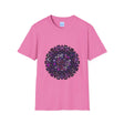Softstyle unisex T-shirt with hand-drawn purple mandala art design
