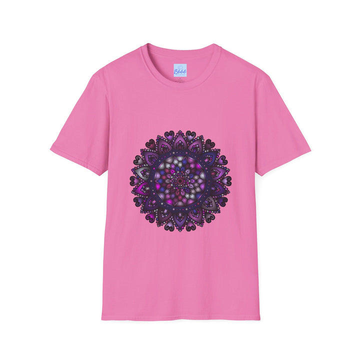 Softstyle unisex T-shirt with hand-drawn purple mandala art design