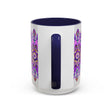Beautiful purple and gold mandala mug featuring intricate bohemian art design