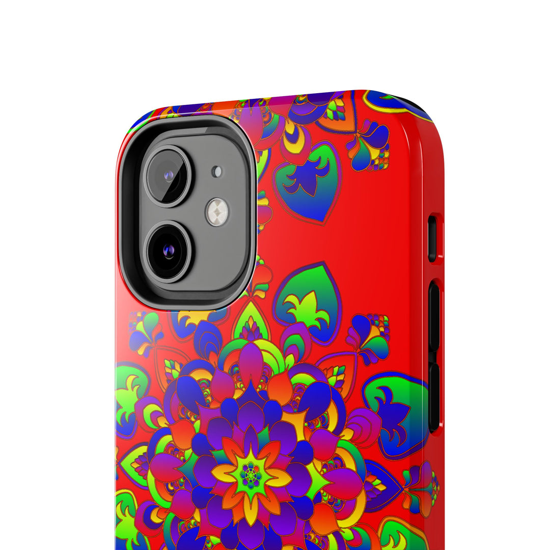 Beautiful hand-drawn mandala art in red on a phone case, a unique and stylish accessory for your phone