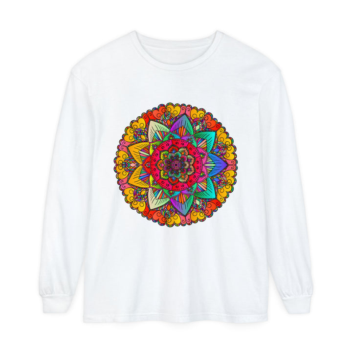 Vibrant Mandala Unisex Long Sleeve T-Shirt in bold red and intricate design