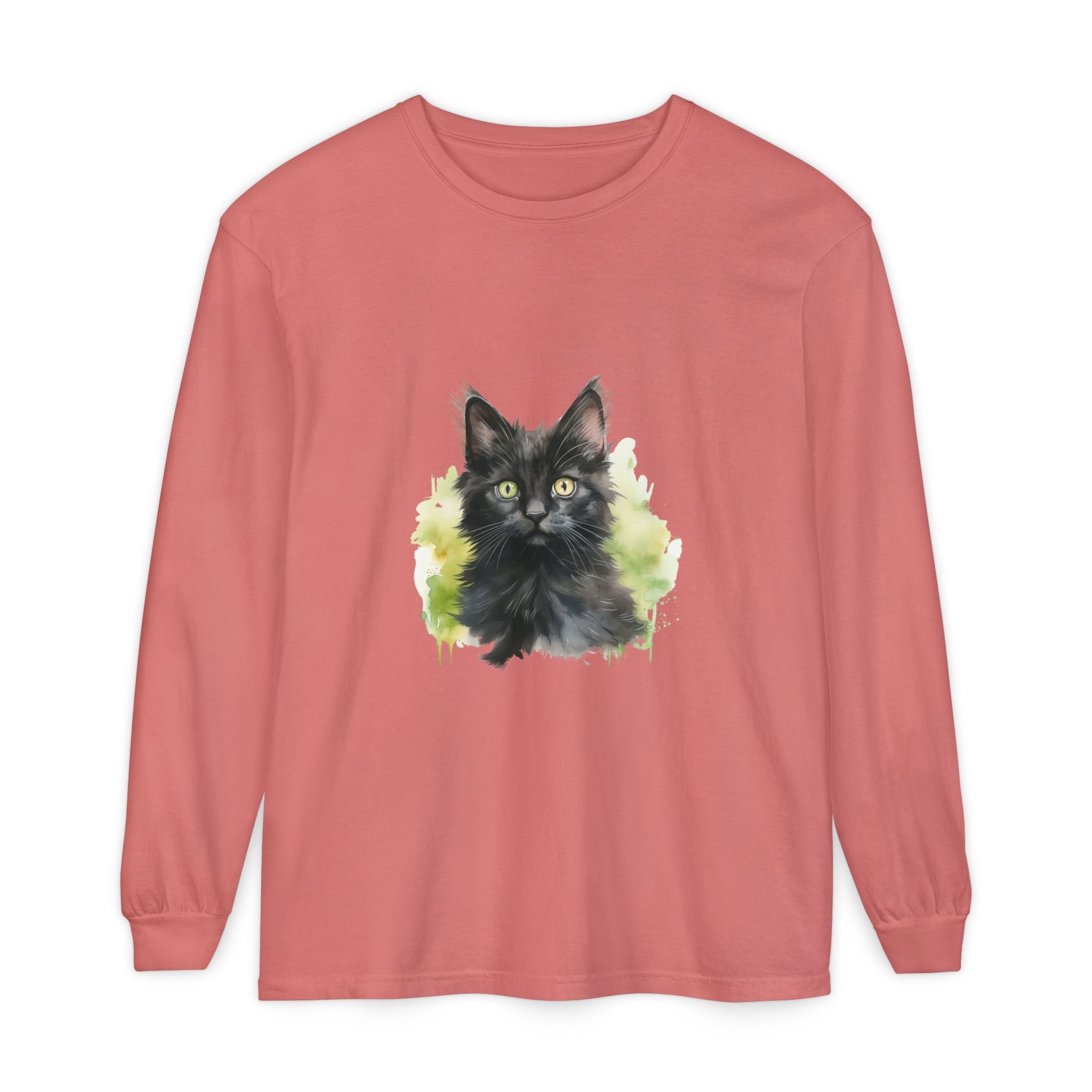 Black Kitten Watercolor Long Sleeve Tee