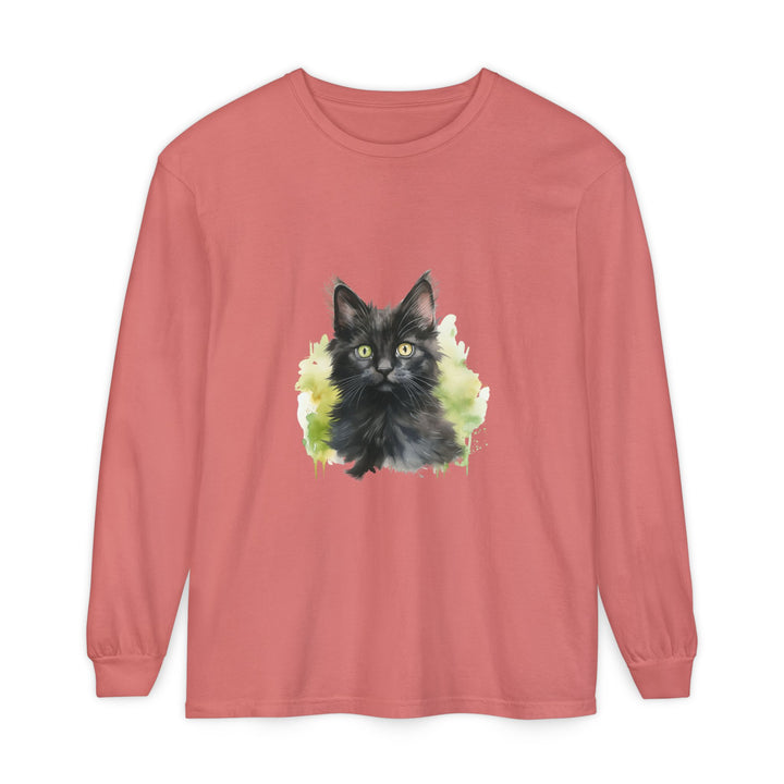 Black Kitten Watercolor Long Sleeve Tee