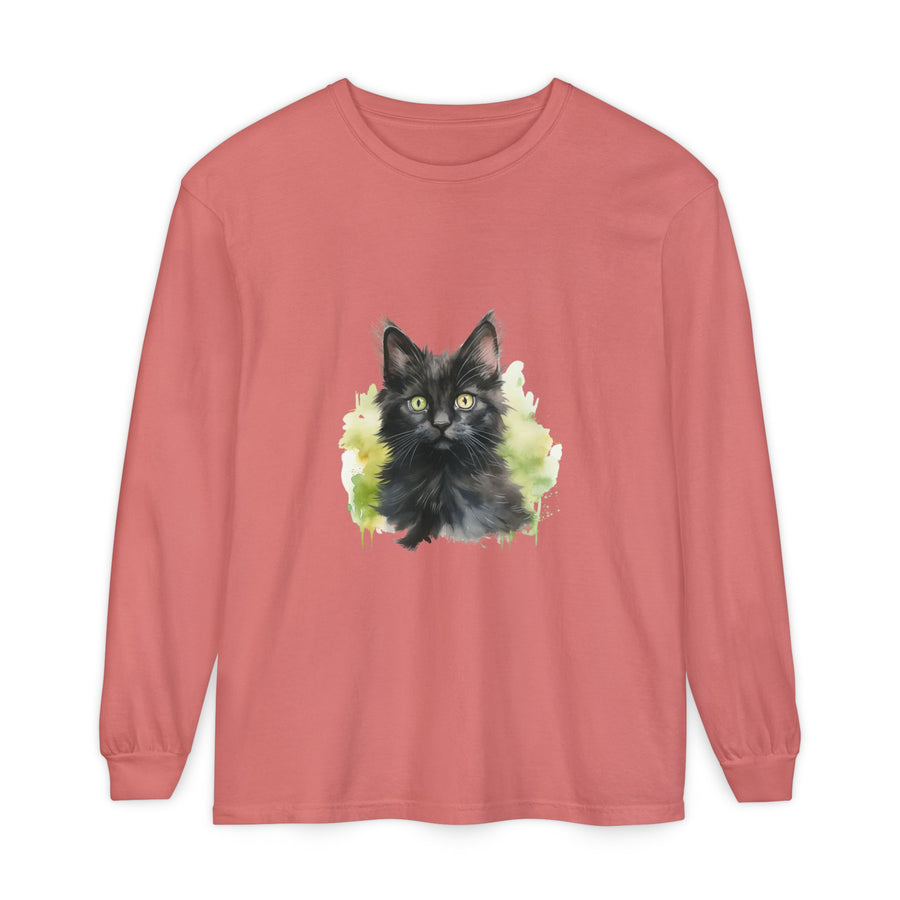 Full Sleeve Tee | Black Kitten Watercolor