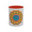 Beautiful and vibrant mandala art mug featuring a colorful floral design