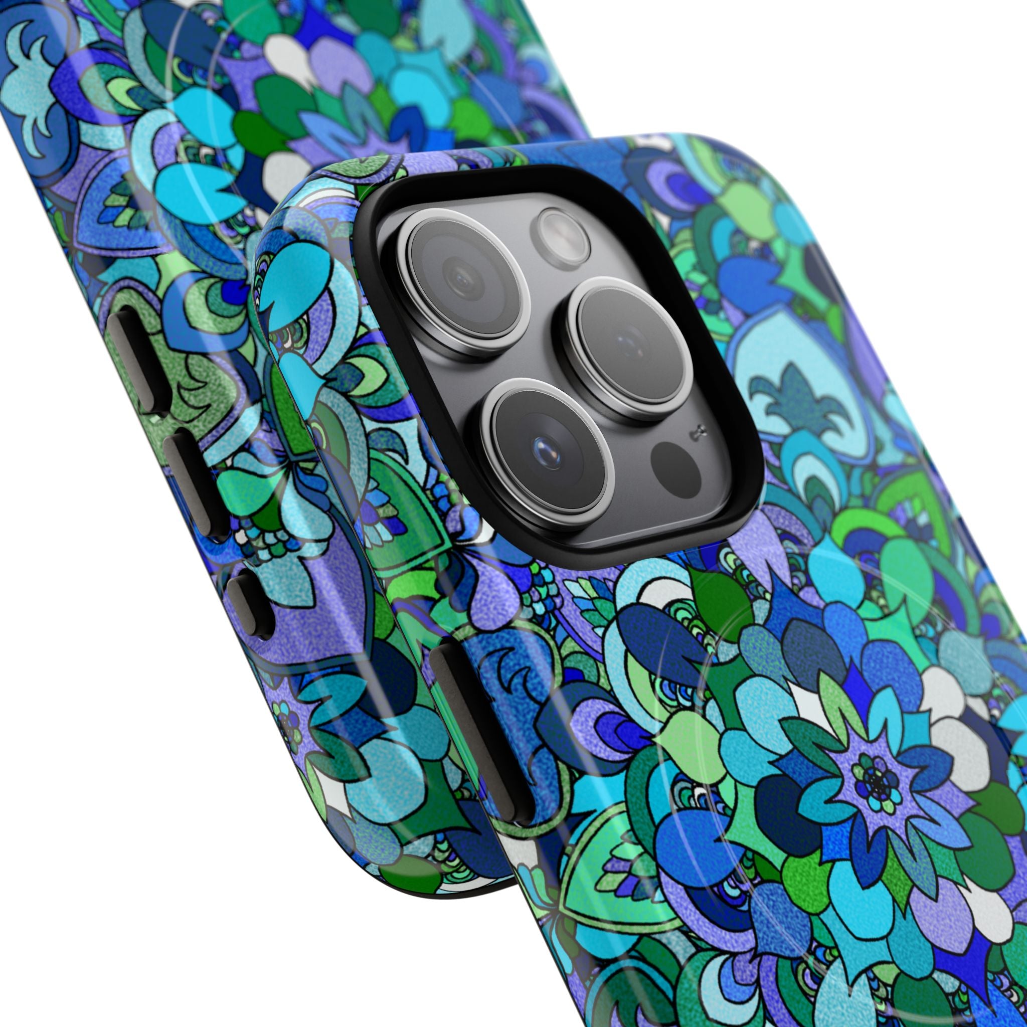 Cover Rigida Magnetica per Telefono con Mandala Floreale — Motivo Blu Verde