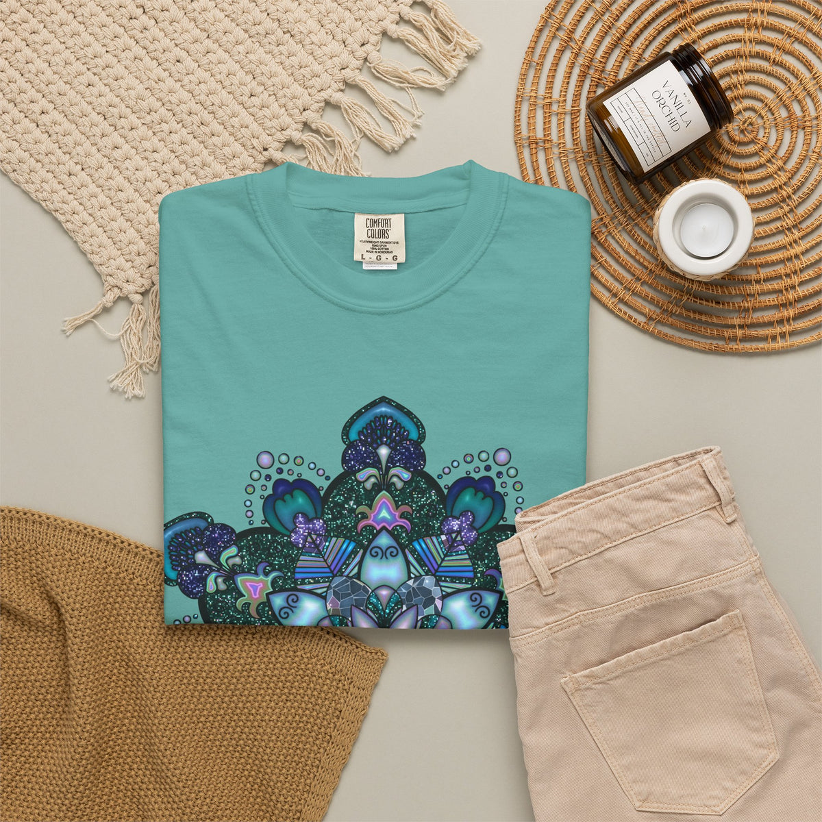 Mandala T-Shirt – Blue Purple Boho Geometric Floral Design