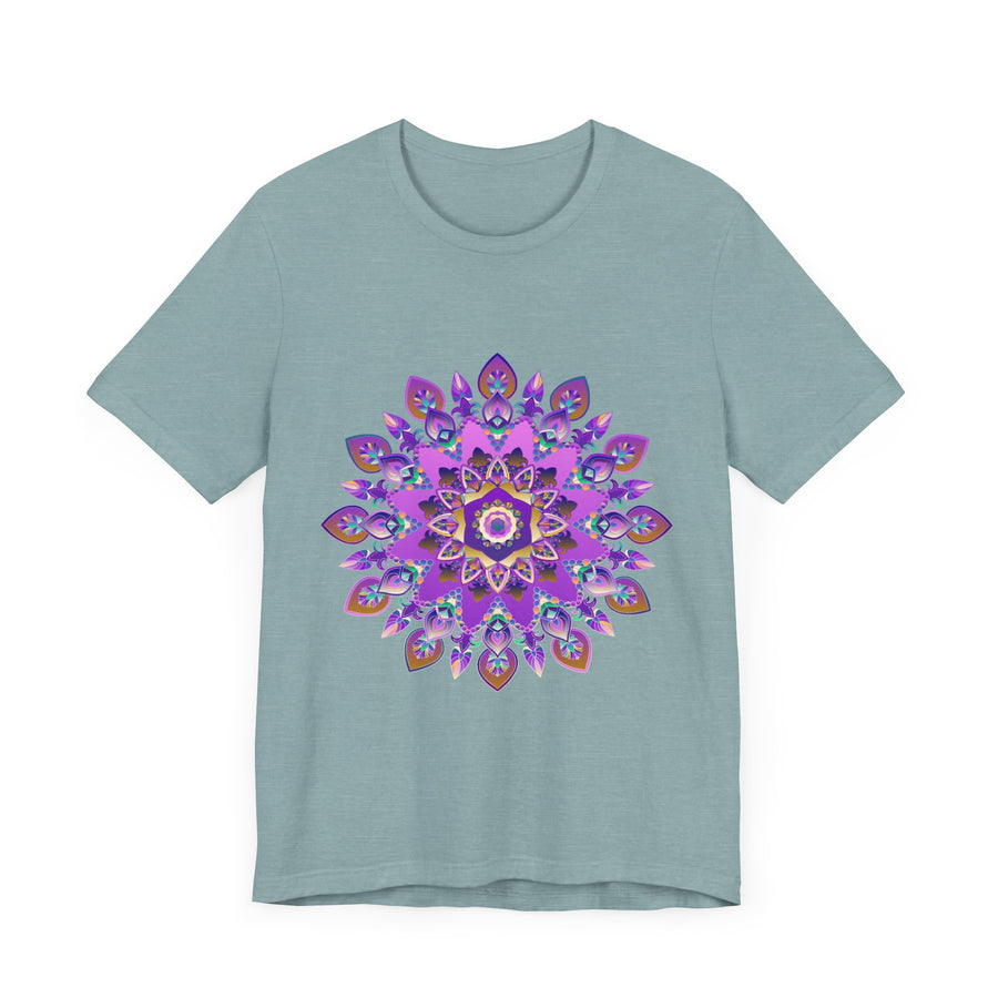 Beautiful purple and gold mandala tee with intricate spiritual art design