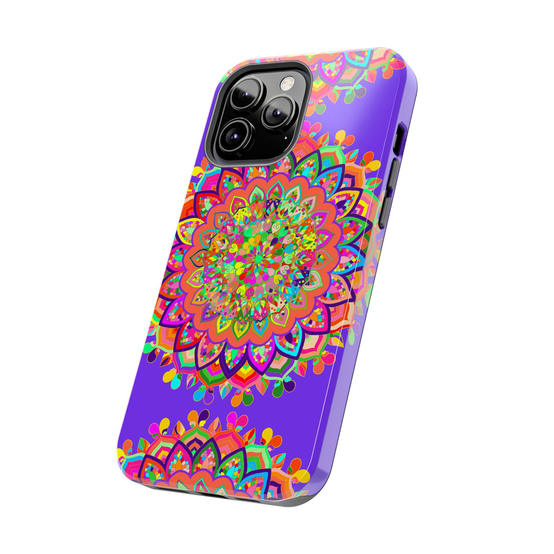 Hand drawn purple mandala art phone case with intricate floral design