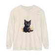 A close-up image of a black kitten watercolor splash t-shirt with vibrant colors and a playful design, perfect for cat lovers and fashion enthusiasts