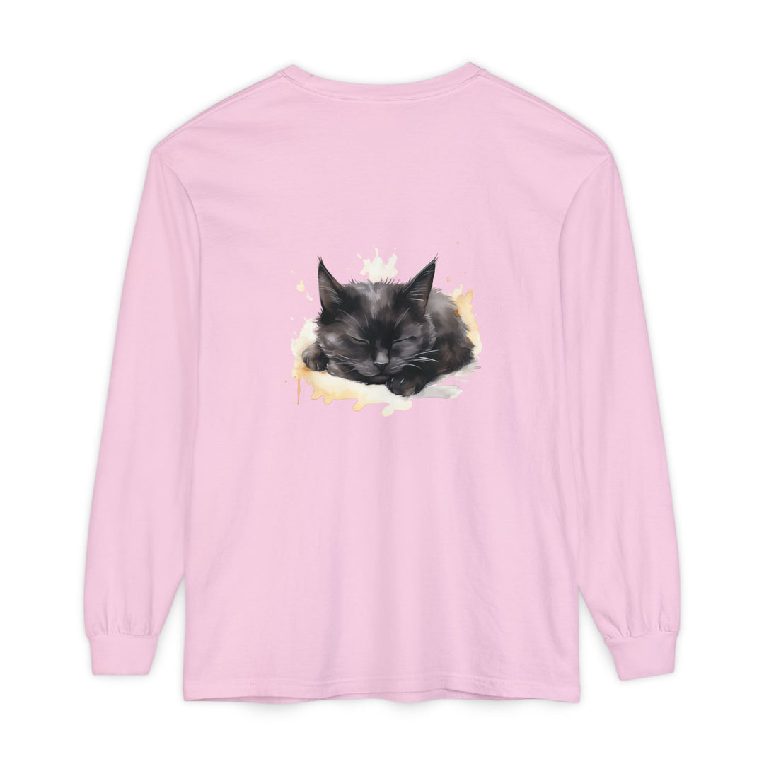 Langarm-T-Shirt mit Aquarellmotiv „Schlafende Katze“