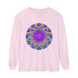 Vibrant purple and green mandala design long sleeve t-shirt for women