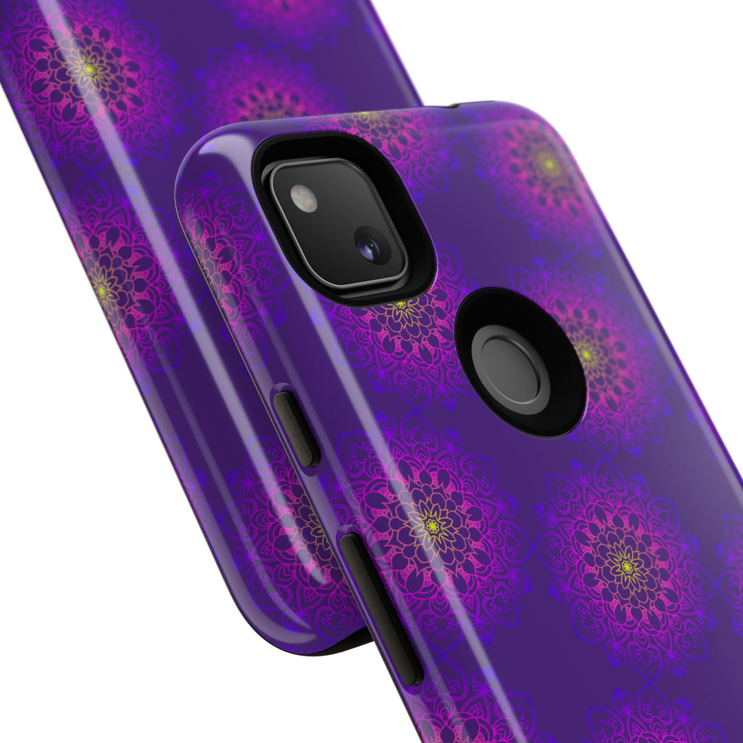 Intricate Purple Floral iPhone Case with Bold Mandala Design