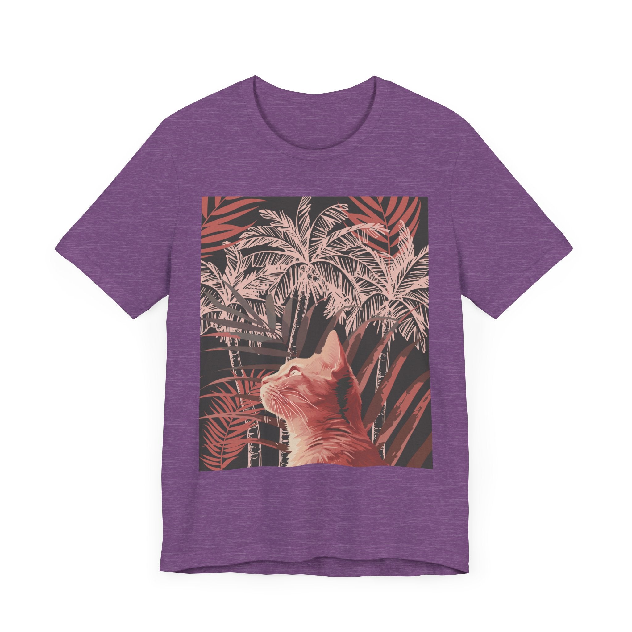 Adorable ginger cat lounging under a palm tree on a stylish tee