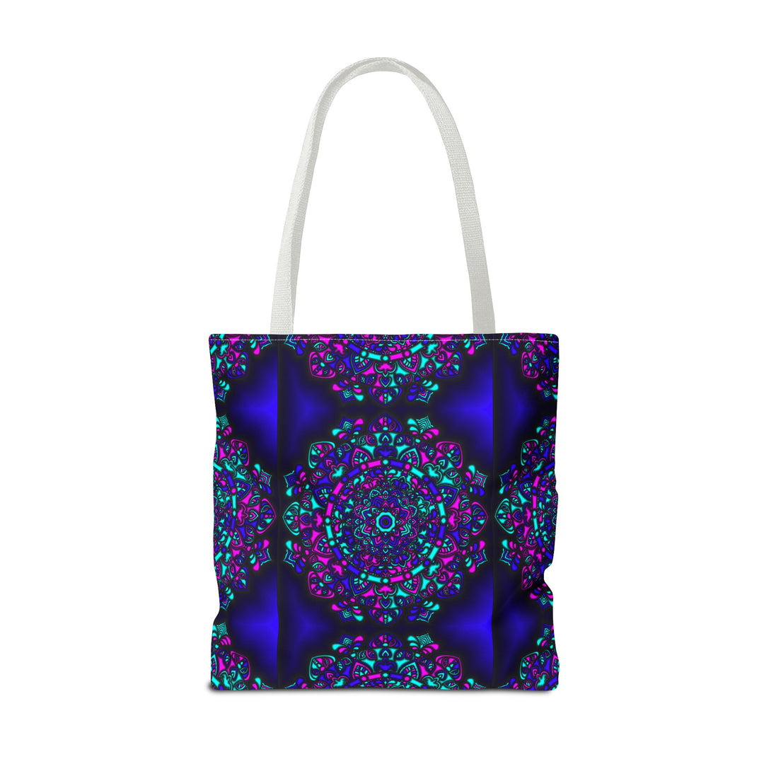 Kaleidoscope Mandala Tote Bag — Vibrant Neon Floral Pattern