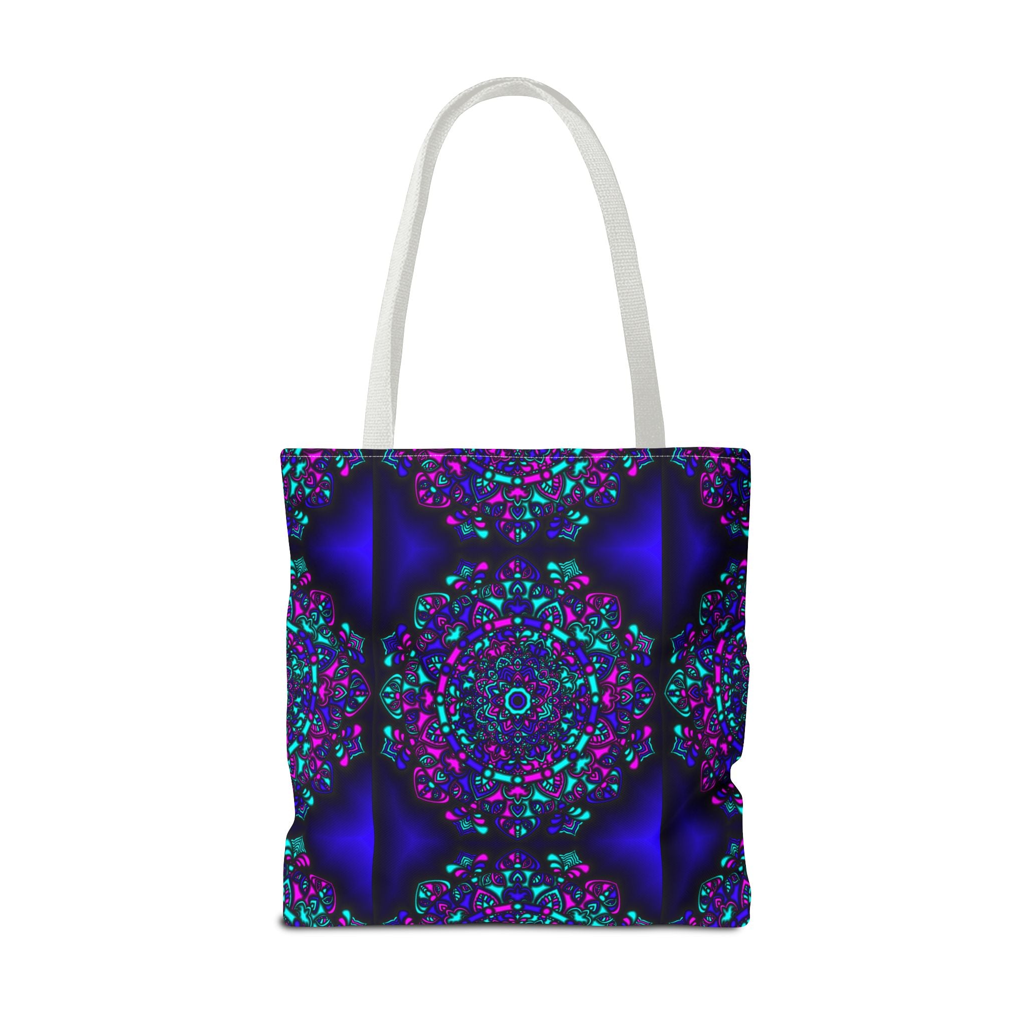 Kaleidoscope Mandala Tote Bag — Vibrant Neon Floral Pattern