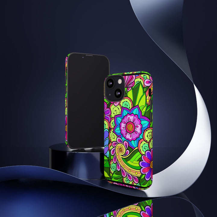 Floral Fantasy iPhone and Google Pixel Case in Bright Green Palette