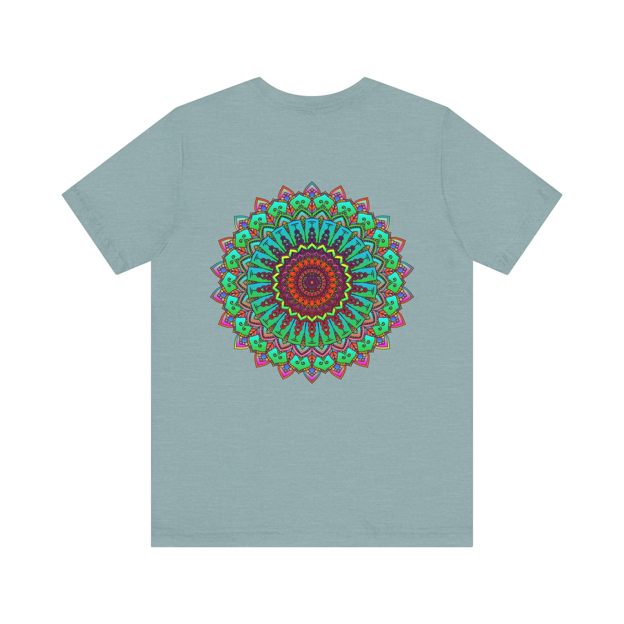 Vibrant Mandala Tee featuring a colorful, intricate design representing spiritual peace and harmony, perfect for meditation and mindfulness practice