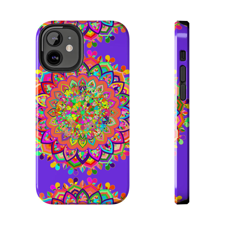 Hand drawn purple Mandala Art phone case with intricate floral design