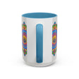 Colorful and unique mandala flower illustration on grey cup
