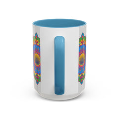 Colorful and unique mandala flower illustration on grey cup