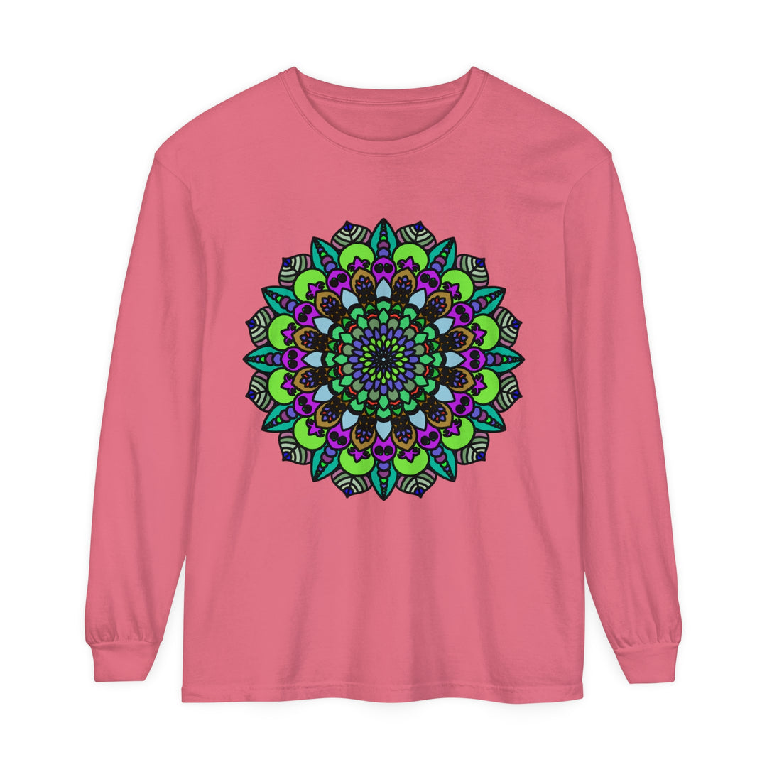 Colorful and intricate psychedelic mandala design long sleeve t-shirt for all genders