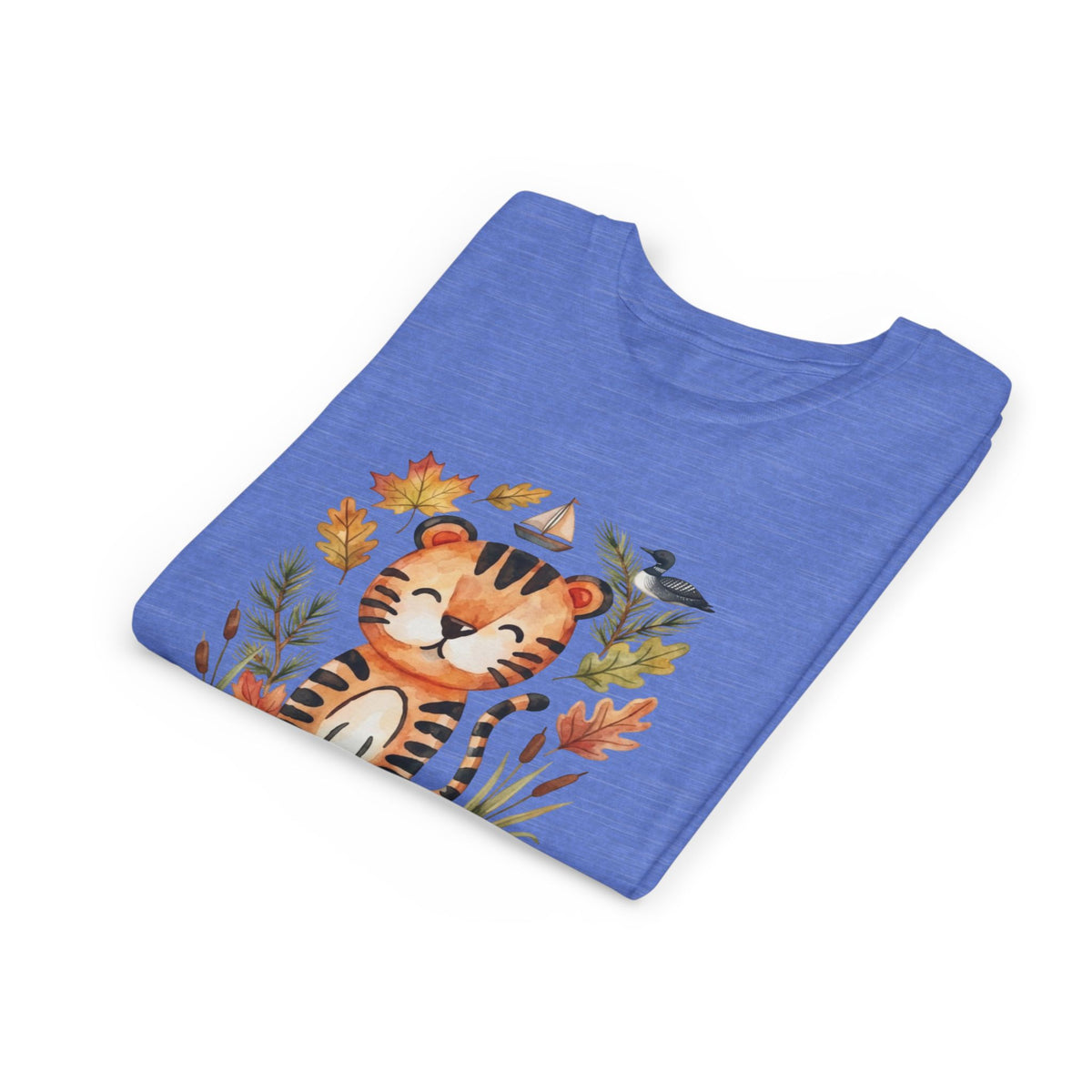 Kids Tiger Lake Ontario Tee — Watercolor Autumn Sailboat & Leaves Youth Short Sleeve Tee
