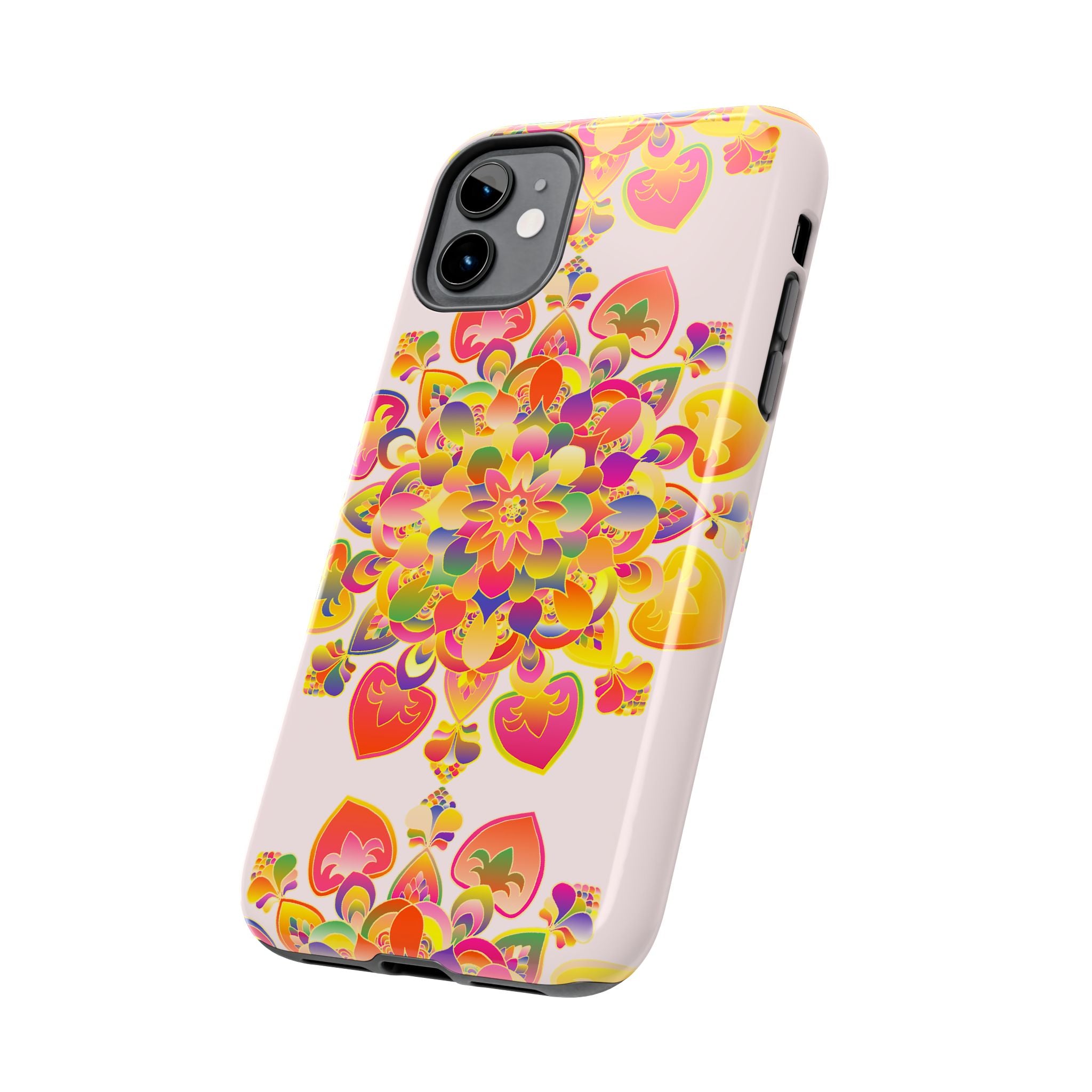 Hand drawn mandala art phone case with intricate floral and geometric patterns