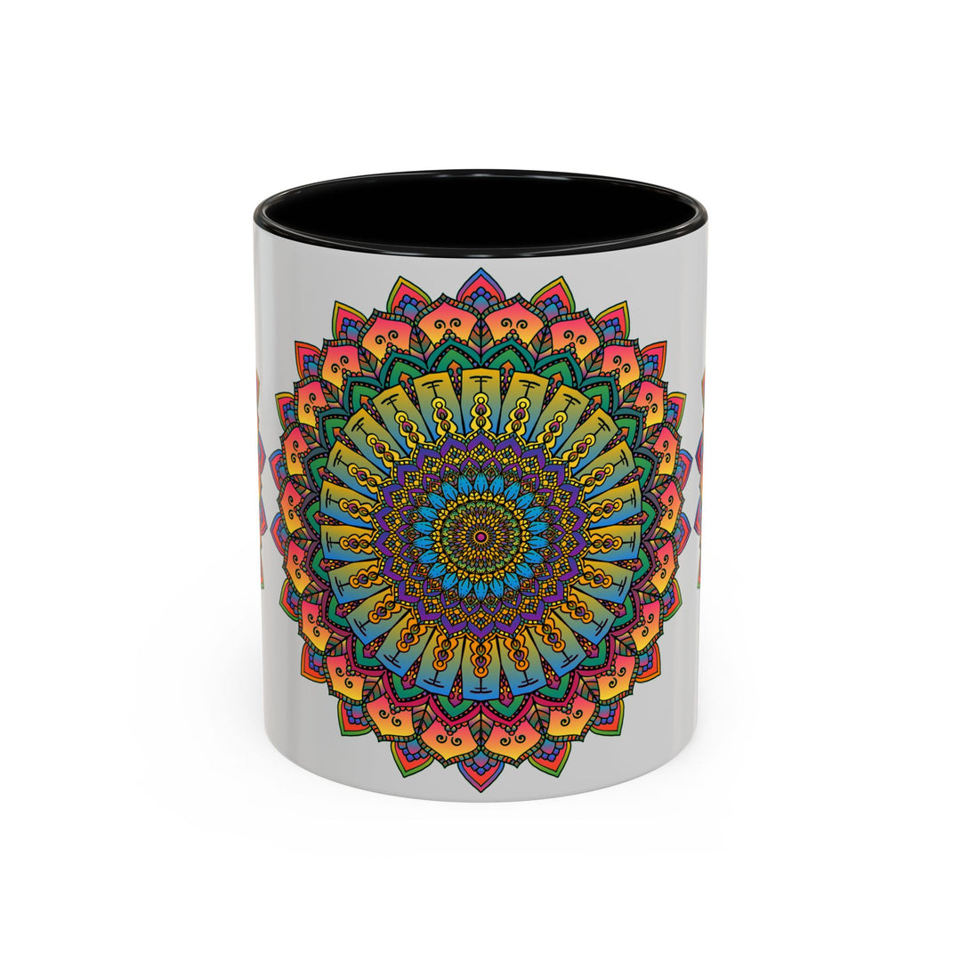 Beautiful and vibrant mandala art mug featuring spiritual and colorful design, perfect for enjoying your favorite hot beverages in style