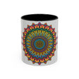 Beautiful and vibrant mandala art mug featuring spiritual and colorful design, perfect for enjoying your favorite hot beverages in style