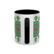 Side view of Mandala Art Mug - Vibrant Colors on Grey displaying the ergonomic handle and smooth ceramic texture