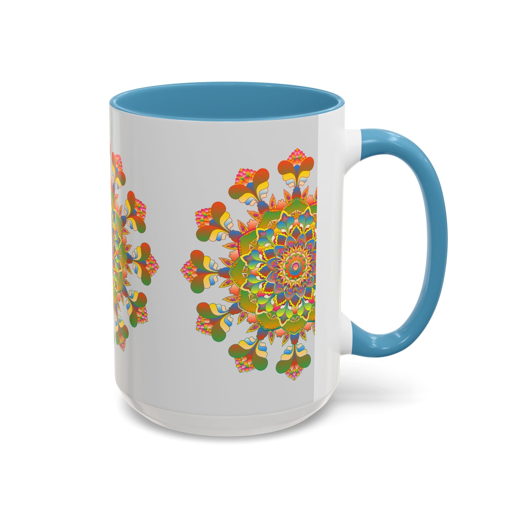 Beautiful ceramic mug with intricate mandala design in vibrant colors