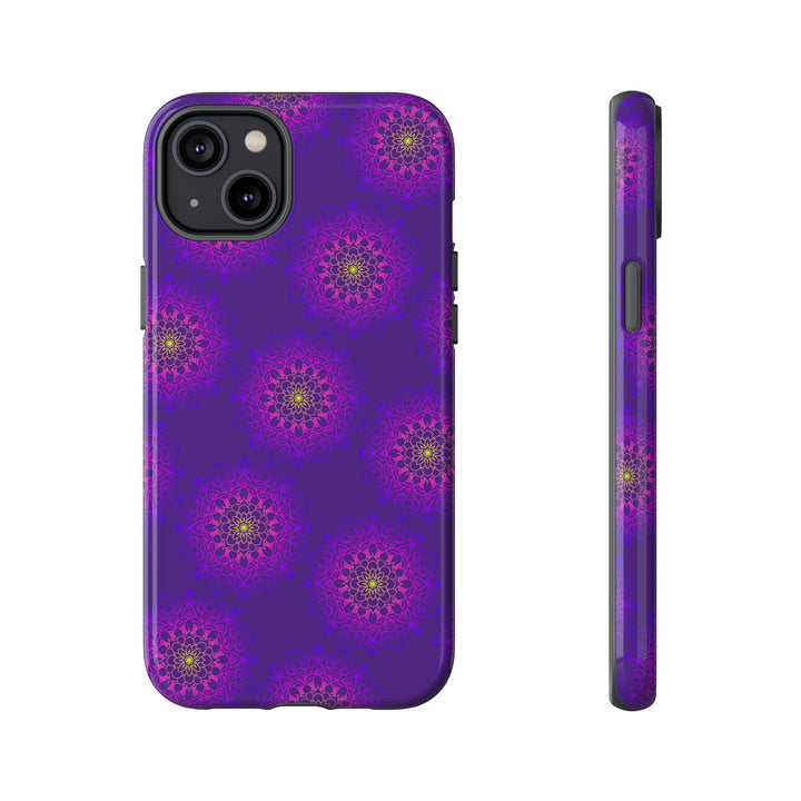 Intricate Purple Floral iPhone Case with Bold Mandala Design