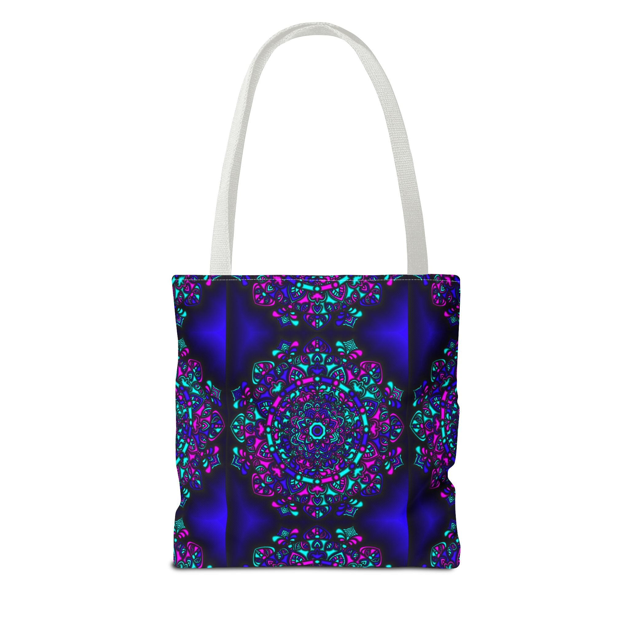 Kaleidoscope Mandala Tote Bag — Vibrant Neon Floral Pattern