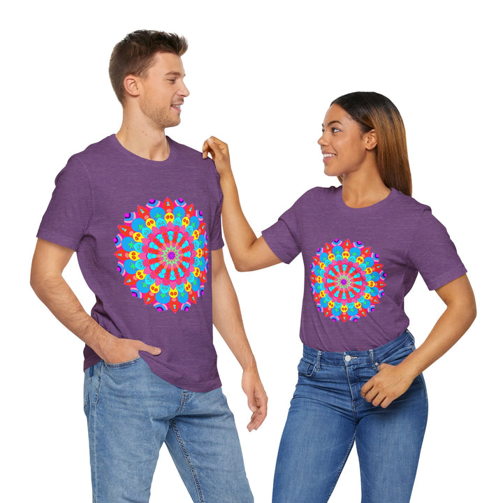 Vibrant and mesmerizing colorful mandala t-shirt featuring psychedelic art design