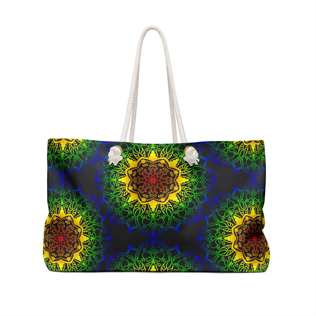 Intricate Mandala Weekender Bag in Bold Yellow and Green Tones