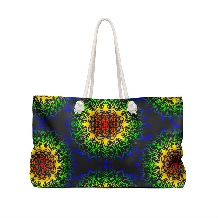 Intricate Mandala Weekender Bag in Bold Yellow and Green Tones