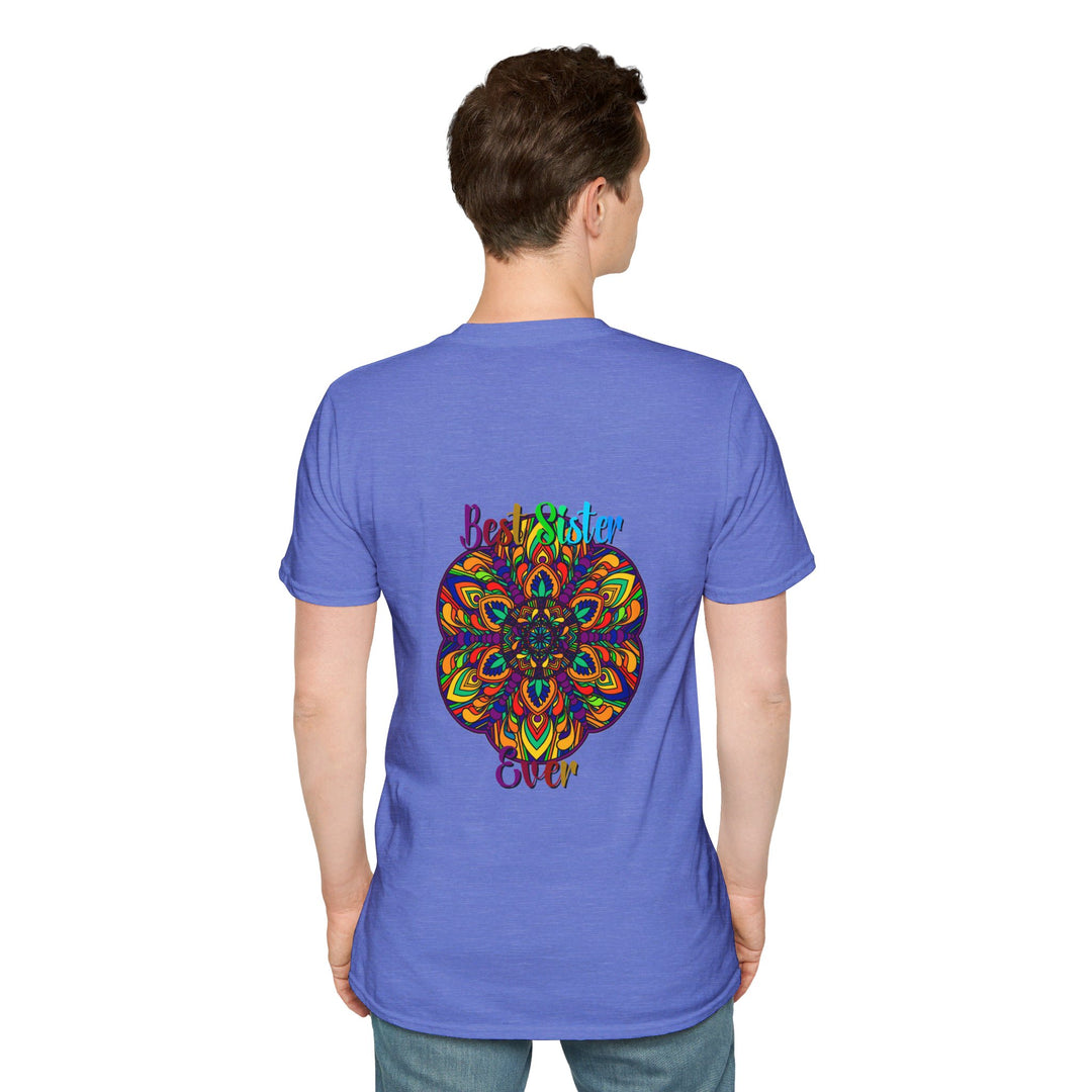 Mandala art gift for sister unisex softstyle t-shirt with hand-drawn design, perfect for any occasion, comfortable and stylish