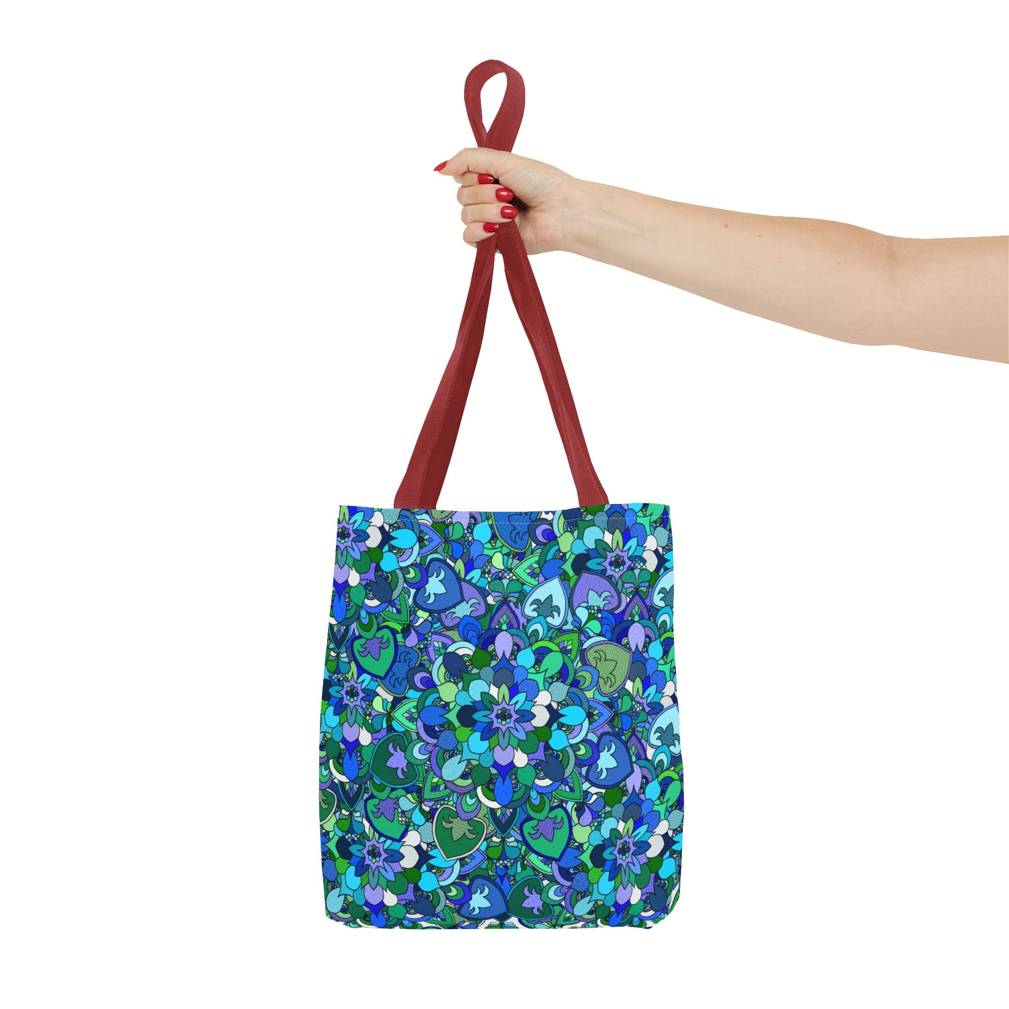 Blue Green Floral Mandala Tote Bag — Vibrant All-Over-Print Shopper