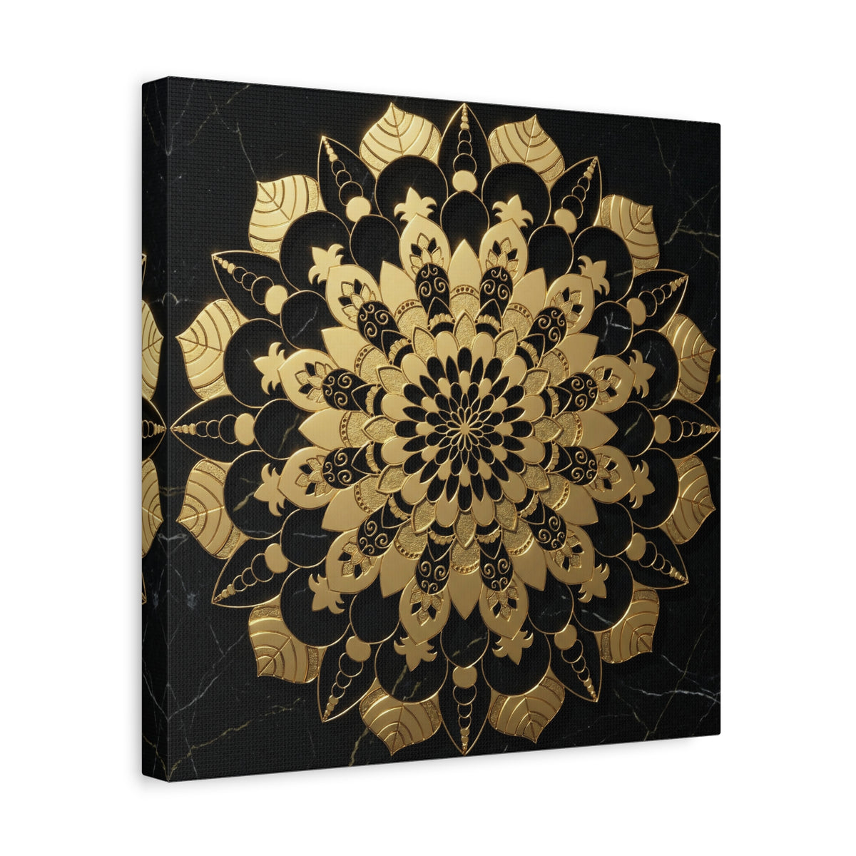 Infinite Bloom – Verziertes goldenes Mandala auf Leinwand