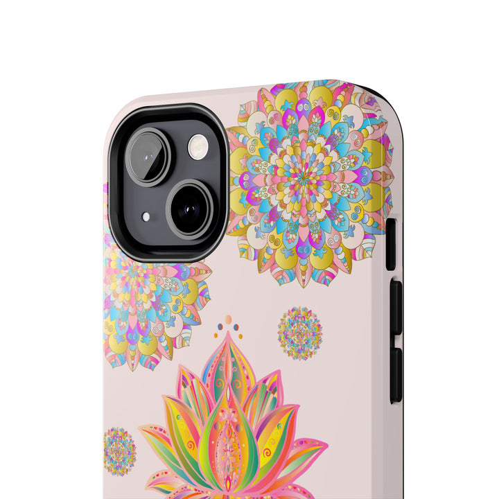 A light pink phone case with a beautiful lotus flower mandala design