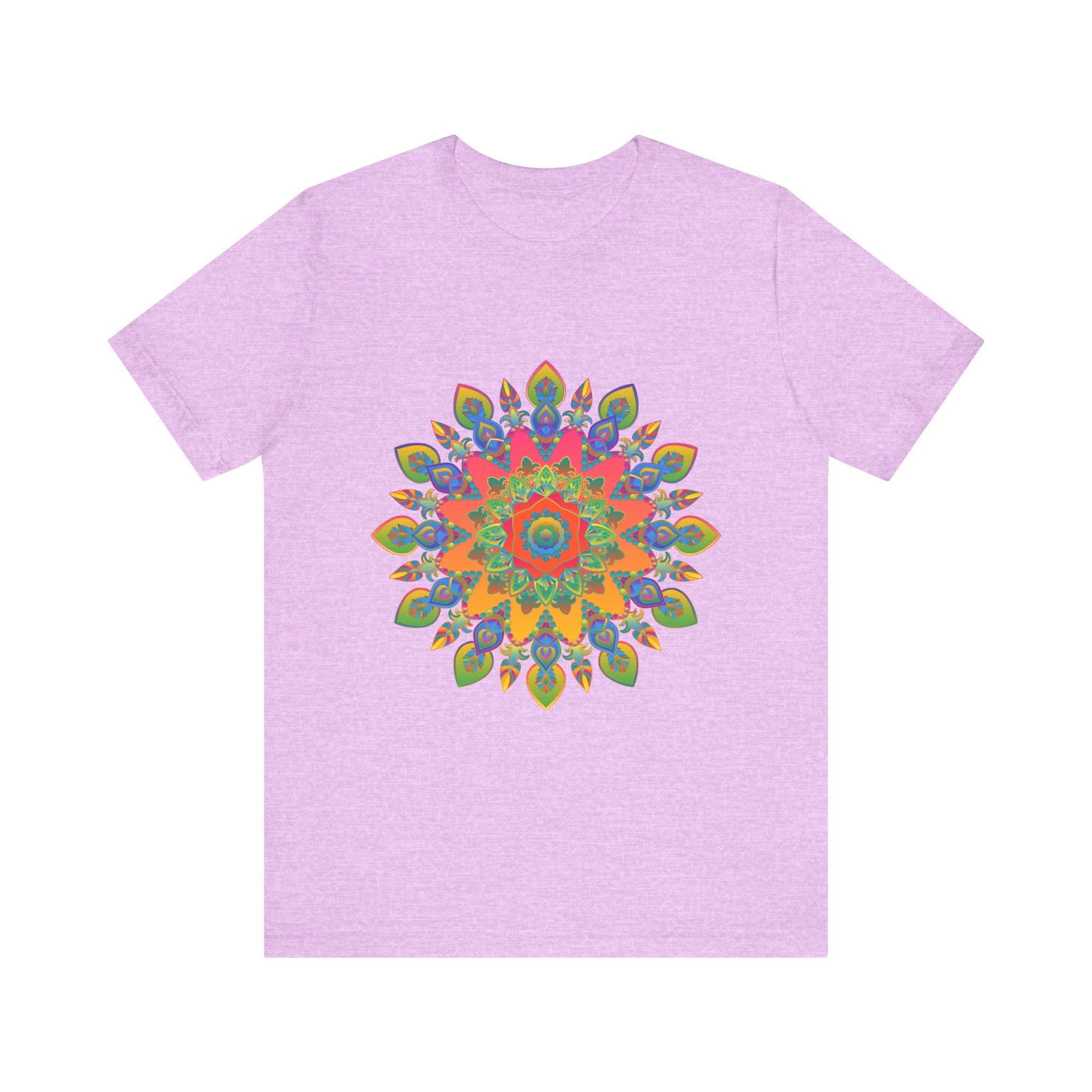 Vibrant mandala tee with intricate design featuring a colorful and detailed pattern