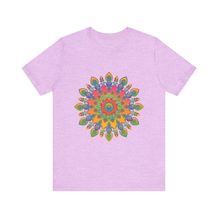 Vibrant mandala tee with intricate design featuring a colorful and detailed pattern