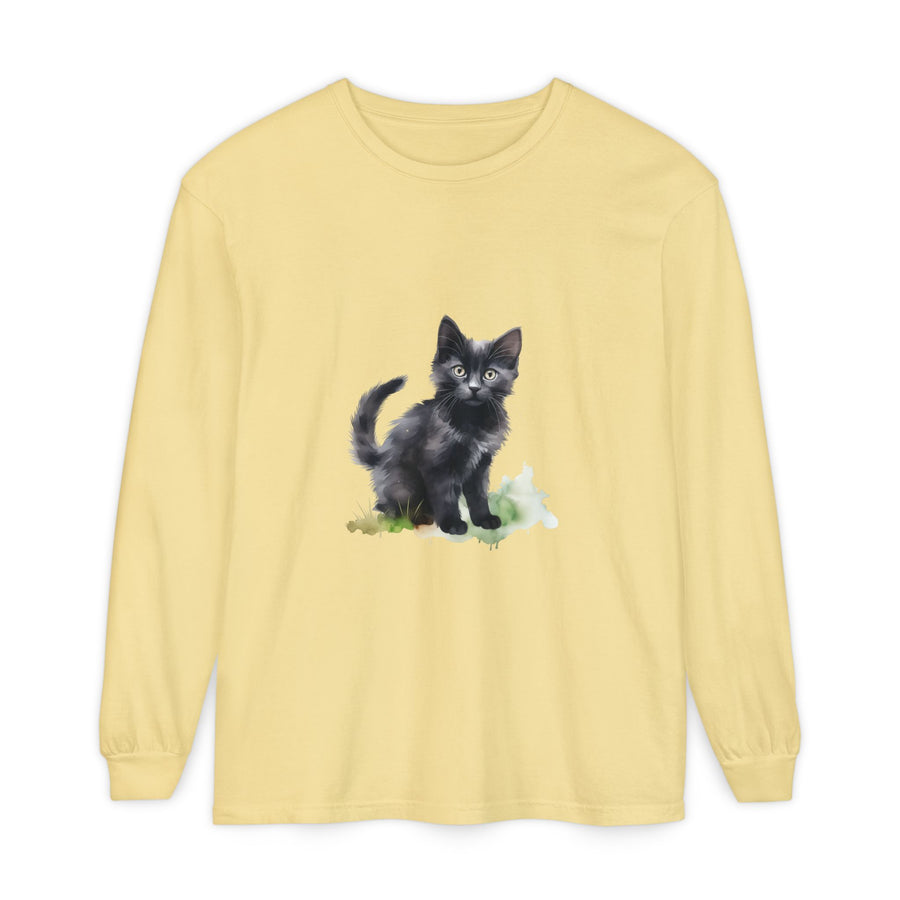 Full Sleeve Tee | Black Cat Watercolor