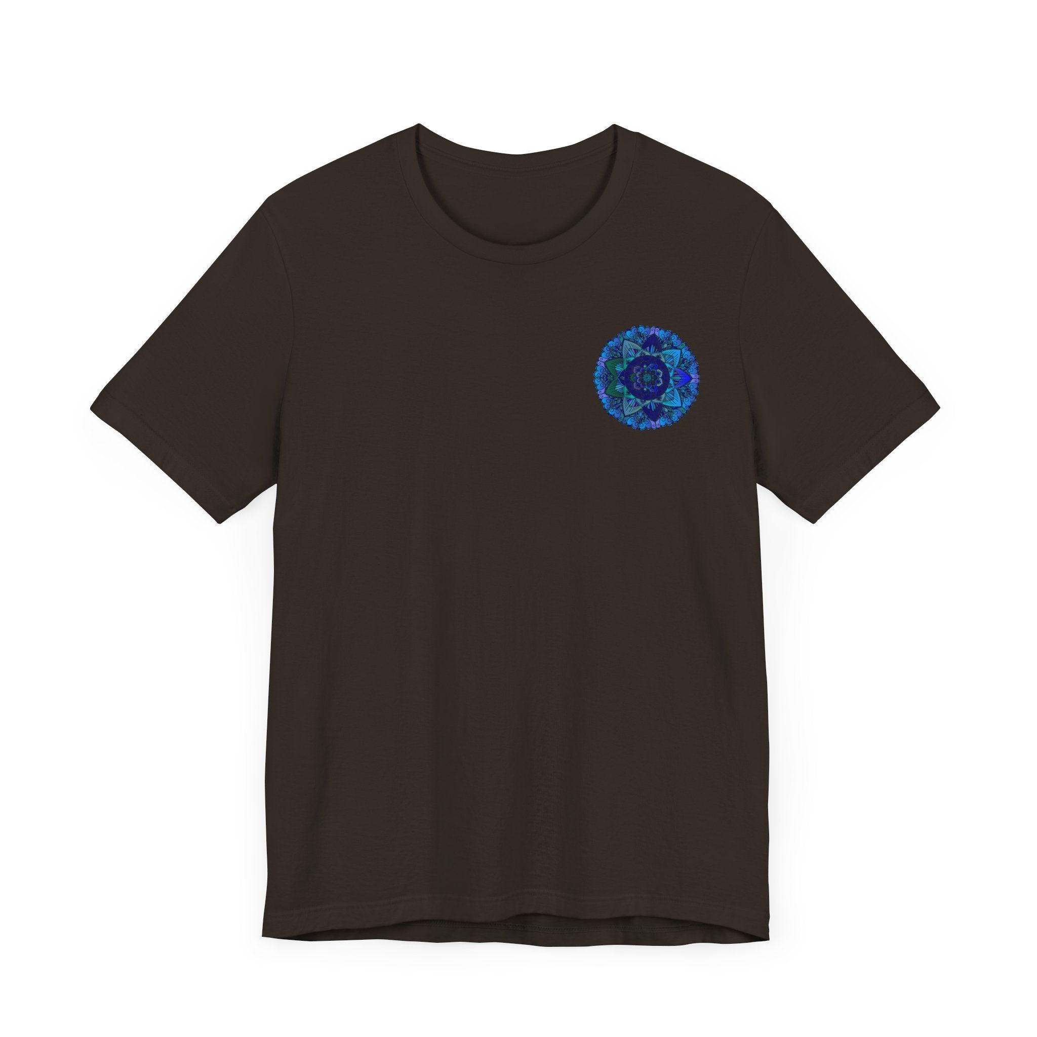 Beautiful blue mandala design t-shirt promoting spiritual peace and harmony