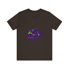 A stylish and eye-catching Black Cat Mystery t-shirt featuring vibrant and colorful paint splatter design